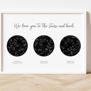 Personalised Star Map Gift From Children, 2 Location Star Map, Constellation Gift For Mum, Custom Constellation Gift From Grandkids,  PRINT