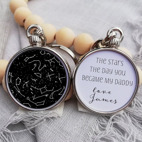 The Stars The Day You Became My Daddy, Star Map Keychain, Father’s Day, Personalised Gift For Dad, Star Map Fathers Day, Custom Star Keyring