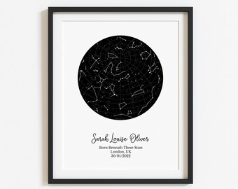 New Baby Gift Personalized Star Map Poster - Custom Night Sky Print for Nursery Decor, Unique Constellation Art Keepsake, 6 sizes