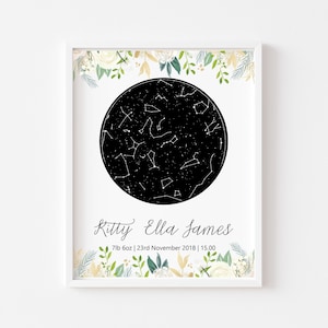 Personalized Baby Girl Gift, Custom Star Map for Baby Name Sign, Newborn Birth Gift for Nursery, Baby Stats Print, Constellation Art,