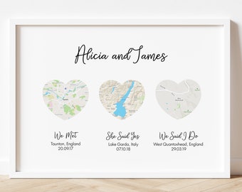 Personalised Met Engaged Married, Anniversary Gifts For Men, Wedding Gifts For Couple, Met Married Home, Wedding Anniversary Map Gift, Print