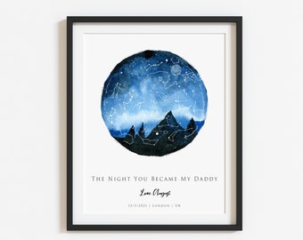 Birthday Gift For Dad, The Stars On The Day You Became My Dad,  Personalised Gift For Daddy,  4 Colours-6 Sizes-unframed