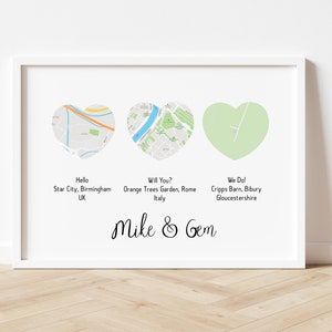 Oeuvre d'art personnalisée en forme de coeur, lieu où vous vous êtes rencontré, tombé amoureux, souvenirs, jalons, anniversaire personnalisé, mariage, cadeau de Saint-Valentin pour couple