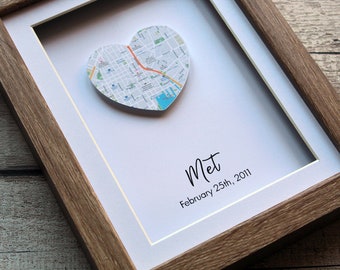 one heart map print, map print personalised, first anniversary gift for him, first anniversary gift boyfriend, 1st anniversary gift