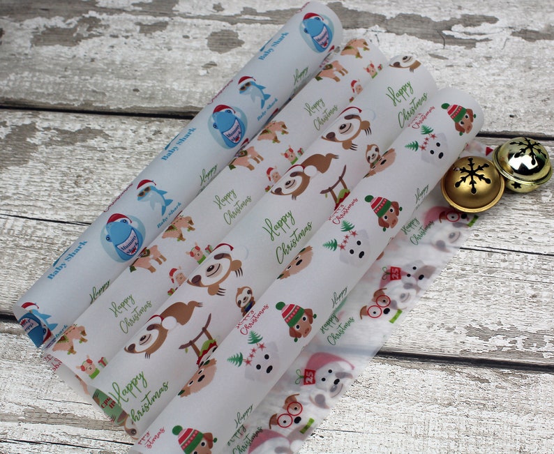 baby sloth Christmas paper Vellum sloth gift wrapping three toe sloth Christmas wrapping paper kids wrapping paper