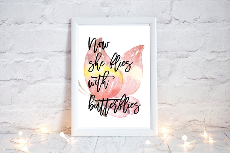 Now she flies with butterflies bereavement tribute pink | Etsy