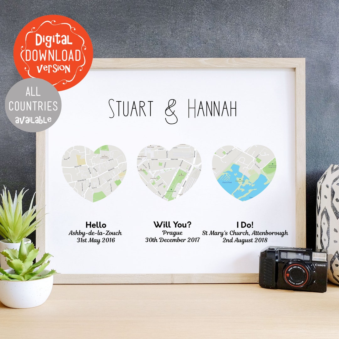 Digital Heart Map Examples Digital Customised Heart Map Print, Map Heart Art, Downloadable ...