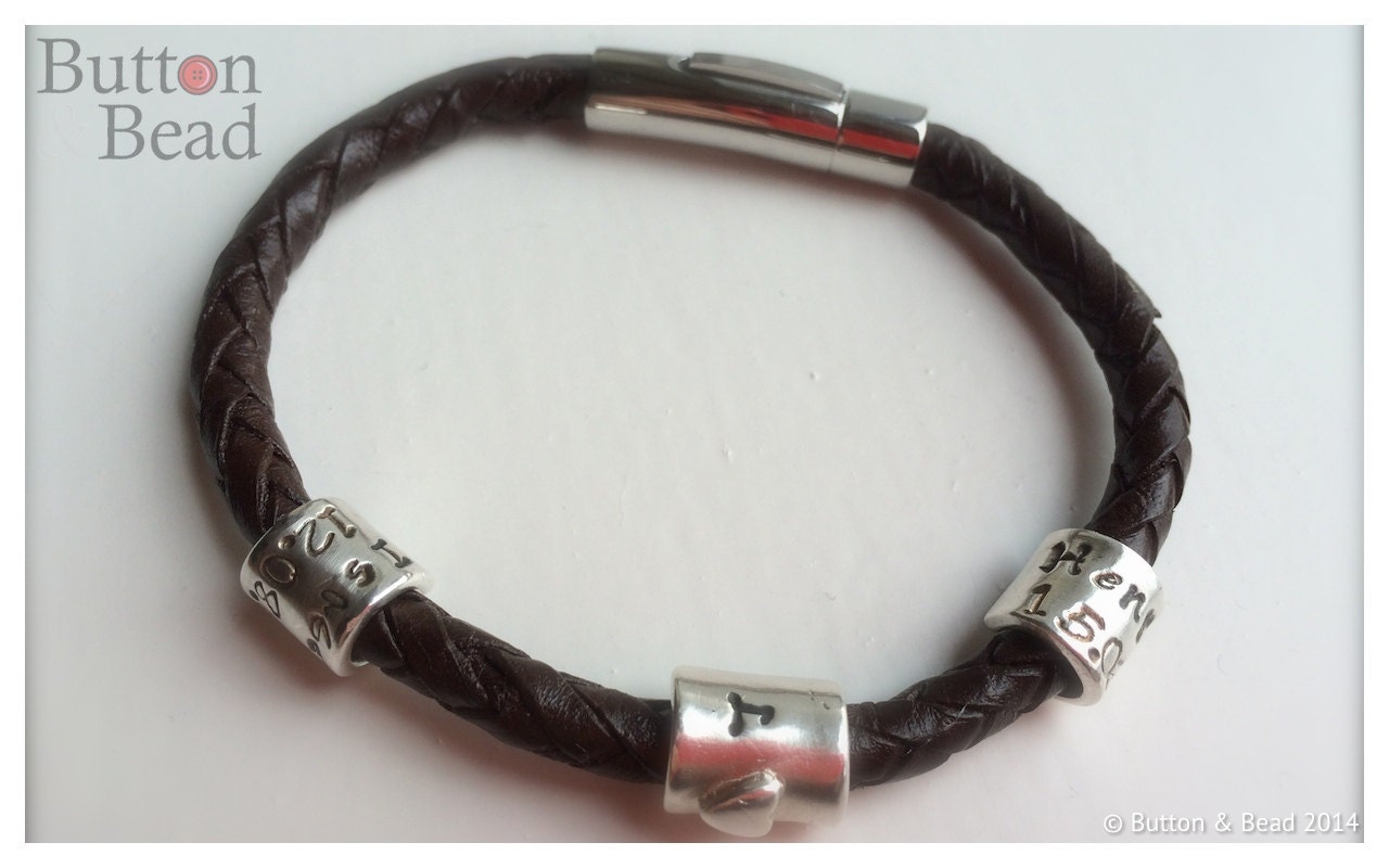 Mens Leather Bracelet With or Without Personalised Solid Silver Hand
