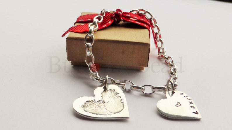 Silver Heart with Fingerprint and Personised with a Name image 8