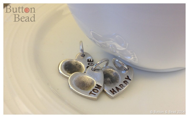 Silver Heart with Fingerprint and Personised with a Name image 3