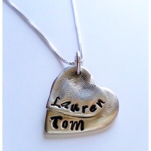 Silver Heart with Fingerprint and Personised with a Name image 5