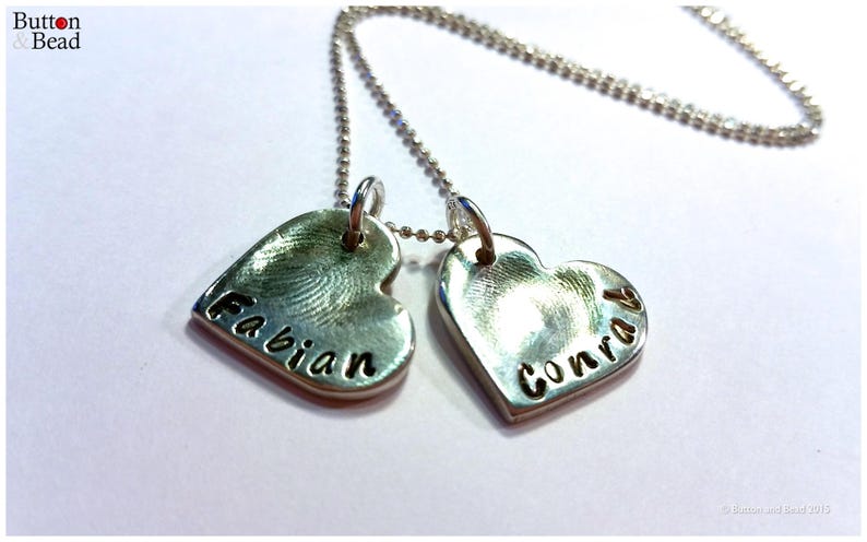 Silver Heart with Fingerprint and Personised with a Name image 6