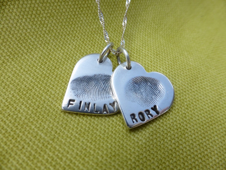 Silver Heart with Fingerprint and Personised with a Name image 1