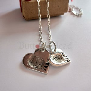 Silver Heart with Fingerprint and Personised with a Name image 2