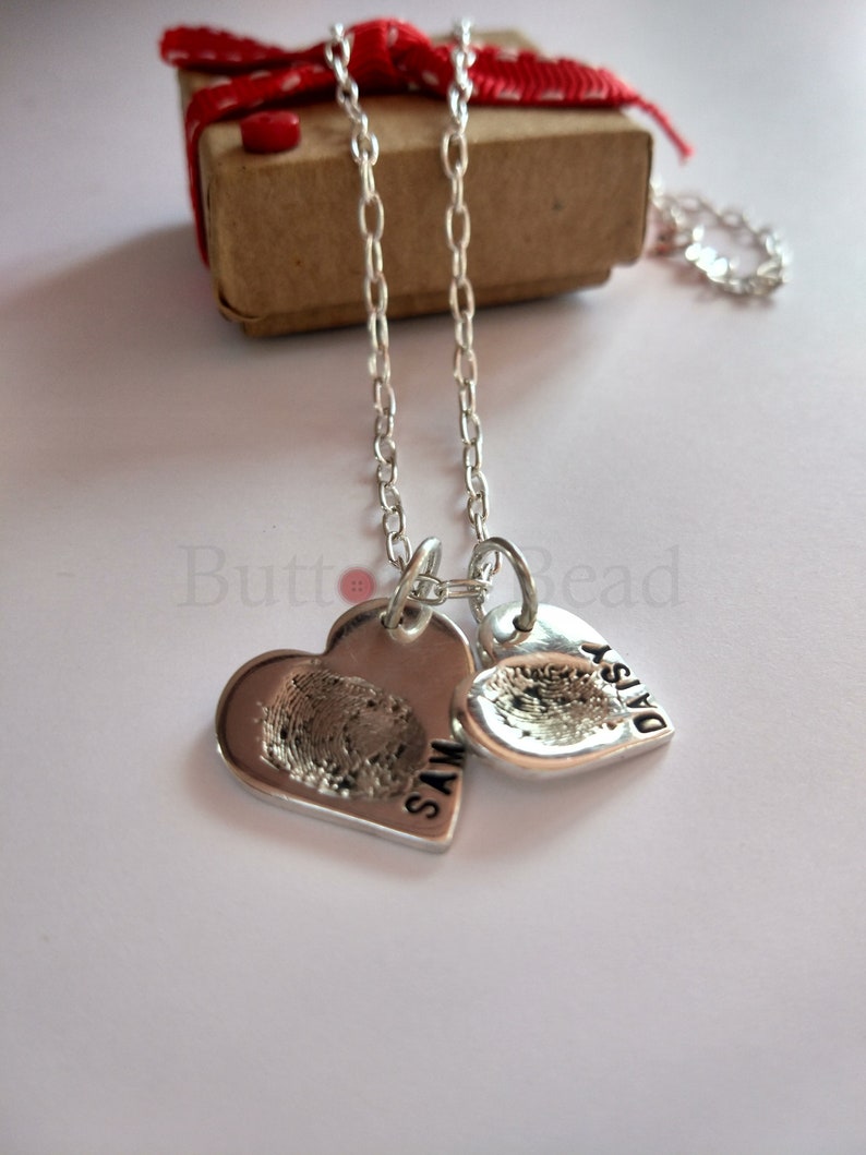 Silver Heart with Fingerprint and Personised with a Name image 2