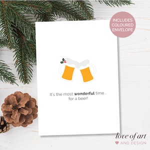 Carte de vœux de Noël à la bière drôle - Noël - Cartes de Noël - Carte de vœux de jeu de mots - Cadeau de Noël à la bière - Cadeau de Noël pour un collègue
