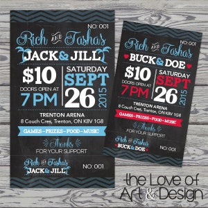 Jack and Jill Tickets - Buck and Doe - Stag and Doe Raffle Tickets - Rustic Chalkboard - Wedding Fundraiser - 50/50 Tickets - Virtual Raffle