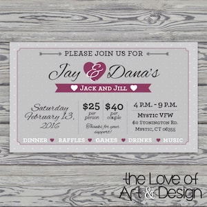 Jack and Jill Tickets - Buck and Doe - Stag and Doe Raffle Tickets - Engagement Party - Wedding Fundraiser - Custom Tickets - Draw Ticket