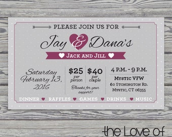 Jack and Jill Tickets - Buck and Doe - Stag and Doe Raffle Tickets - Engagement Party - Wedding Fundraiser - Custom Tickets - Draw Ticket