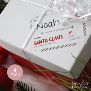 Pegatinas de regalo de Papá Noel - Pegatina de entrega al Polo Norte - Regalo de vacaciones - Etiquetas navideñas personalizadas - Etiquetas del Polo Norte - Naughty Nice