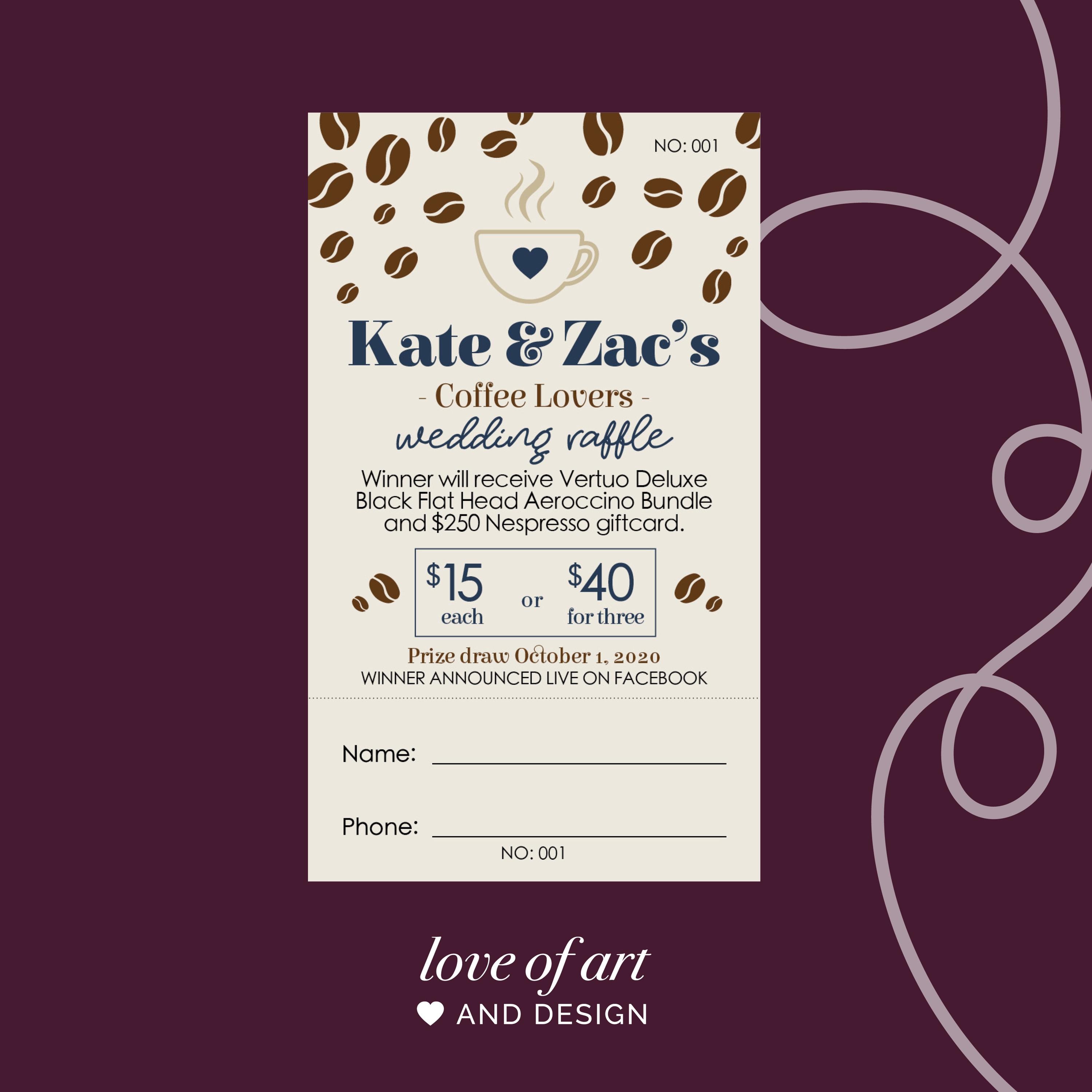 Wedding Raffle Paper Coffee Raffle - Stag and Doe - Wedding Raffle - Custom Tickets ...
