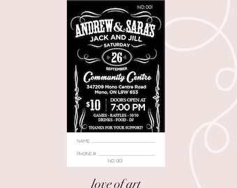 Jack and Jill Tickets - Buck and Doe - Stag and Doe Raffle Tickets - Whisky Label - Wedding Fundraiser - Custom Ticket - Engagement Party
