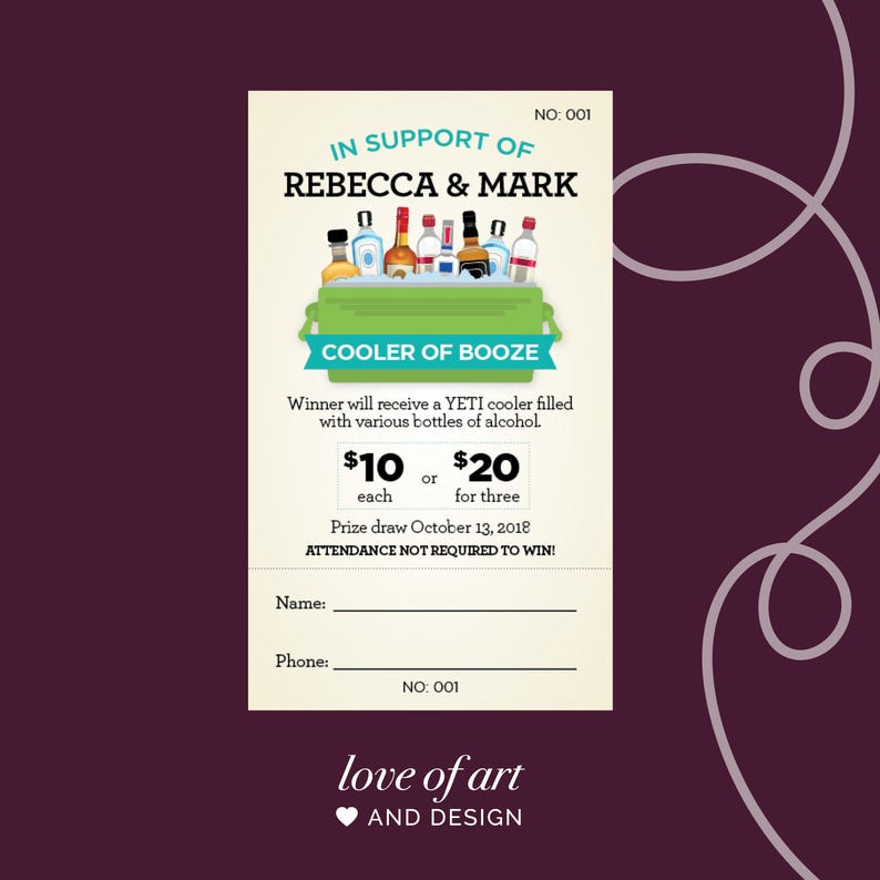 Cooler of Booze Raffle Tickets - Cooler Raffle - Booze Raffle - Wedding ...