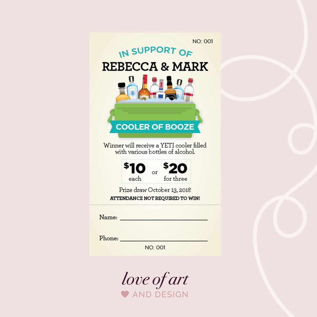Cooler Raffle Sticker Cooler of Booze Raffle Tickets - Cooler Raffle - Booze Raffle - Wedding ...