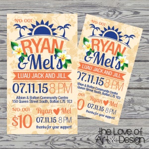 Printed Raffle Buck and Doe Tickets -Jack and Jill Tickets - Stag and Doe Tickets - Hawaiian Luau - Wedding Fundraiser - Engagement Party