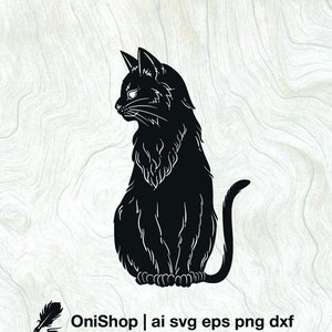 Gato negro svg, vector de gato, bruja svg, místico svg, gótico svg, Boho Cricut, svg ai png eps dxf, corte láser, arte de pared cortado con láser