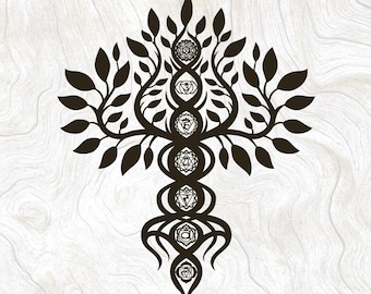 Chakras tree vector, yoga svg, meditation art, sacral chakra, chakra laser cut, svg ai eps dxf Chakra-Cricut, Laser cut wall art