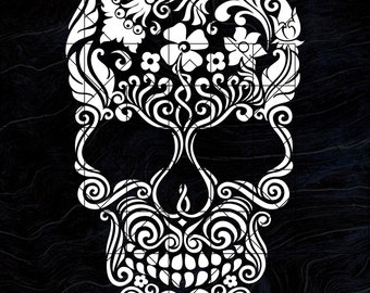 Skull flowers ornament svg, Dia de los Muertos Vector, print for T shirt, sublimation, DTF transfer file, ai eps png jpg, cricut