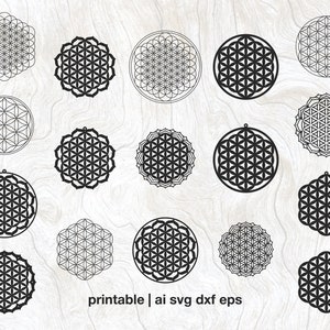 Kwiat życia Wektor, Kwiat życia svg | Kwiat życia cięcie laserowe | svg ai eps dxf Kwiat życia Cricut | Sztuka ścienna cięcie laserowe