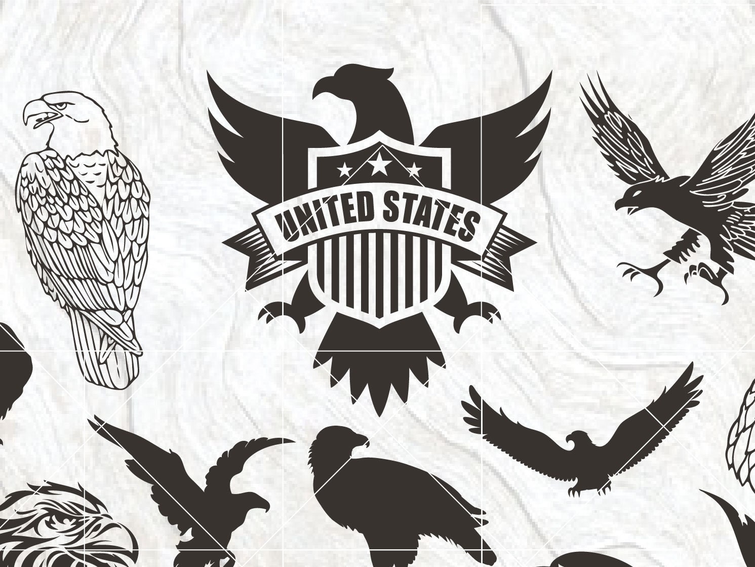 Eagle Vector Pack Clipart, 55 Eagles, Eagle Svg, Available for Laser