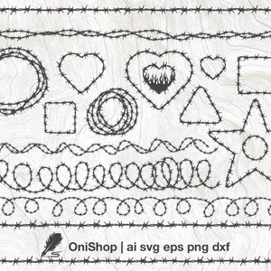 Fil de fer barbelé Svg, coeur de fil de fer barbelé, clôture Svg, bordure en fil de fer de prison, cadre, ferme, clôture en fil de fer Svg, fichiers coupés pour Cricut Silhouette