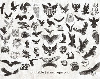 Adler Vektor Pack Clipart, 55 Adler, Adler svg, verfügbar für Laserschnitt, für Cricut oder Glühschmieden, eps ai dxf