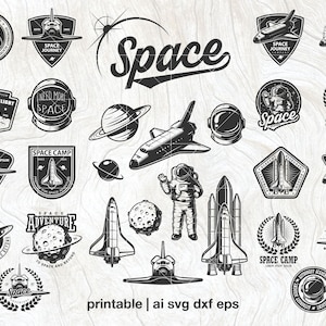 Space astronaut shuttle svg vector Labels cliparts  | Available for laser cut, for for Cricut or glowforge | svg eps ai dxf