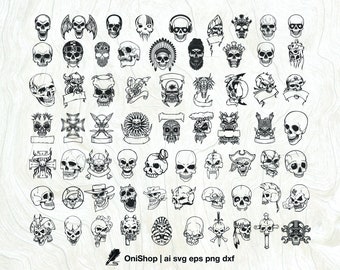 Skull Vector Bundle, Skulls pack, Skull svg, Skull art, Skull laser cut, ai eps dxf files, Skull Cricut, Skull Laser cut Wall art