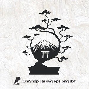 Bonsai SVG, Torii gate SVG, Fuji mountain SVG, Japanese Art, Silhouette, Clipart Mystical Svg, Svg Files for Cricut, Engraving