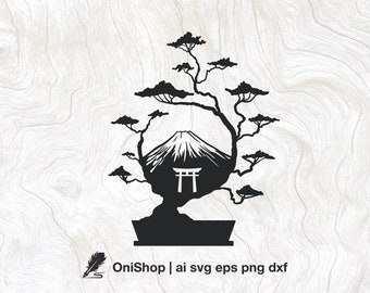 Bonsai SVG, Torii gate SVG, Fuji mountain SVG, Japanese Art, Silhouette, Clipart Mystical Svg, Svg Files for Cricut, Engraving