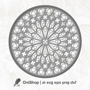 Gothic Rose Window, 5 Layer SVG, 3D church roze window vector DXF, Cathedral Window, svg ai eps dxf, cut file, silhouette svg