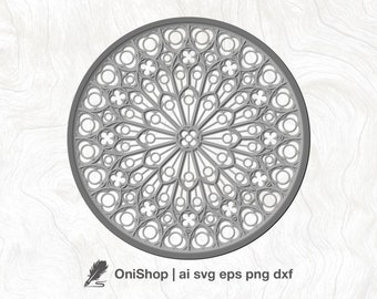 Gothic Rose Window, 5 Layer SVG, 3D church roze window vector DXF, Cathedral Window, svg ai eps dxf, cut file, silhouette svg