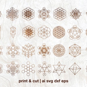 Bundle svg géométrie sacrée, 28 symboles sacrés, mandala géométrique, fichiers png svg ai eps dxf, fichiers coupés, Cricut, Silhouette, Glowforge