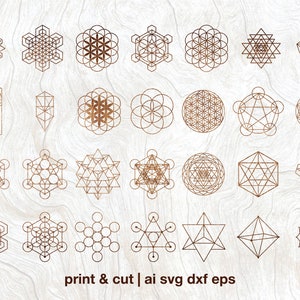 Sacred geometry svg bundle, 20 sacred symbols, geometry mandala, svg ai eps dxf png files, Cut files, Cricut, Silhouette, Glowforge