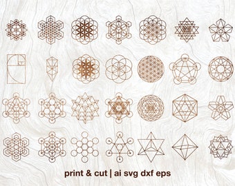 Sacred geometry svg bundle, 28 sacred symbols, geometry mandala, svg ai eps dxf png files, Cut files, Cricut, Silhouette, Glowforge