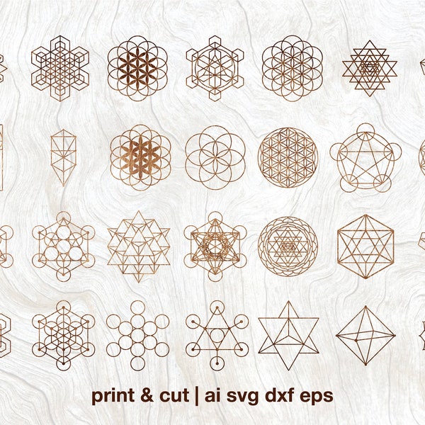 Bundle svg géométrie sacrée, 20 symboles sacrés, mandala géométrie, fichiers png svg ai eps dxf, fichiers coupés, Cricut, Silhouette, Glowforge