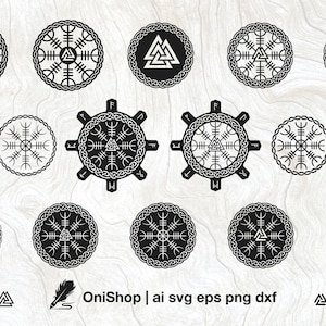 Peut inclure: Un ensemble de 14 illustrations vectorielles en noir et blanc du symbole Vegvisir, un symbole directionnel nordique, dans différents styles. Le symbole est une boussole à huit branches, souvent utilisée comme symbole de protection et de guidance. Les illustrations sont parfaites pour une utilisation dans l'artisanat, le scrapbooking et la conception numérique.