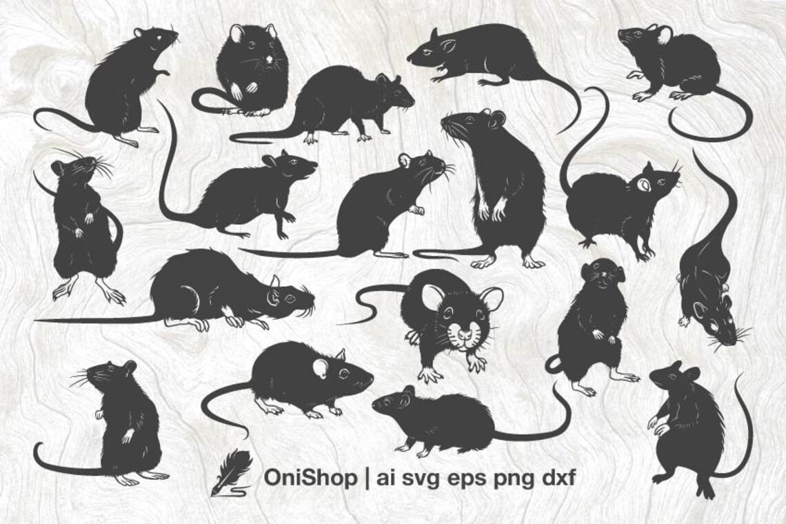 Rat SVG, 16 Options Vector Rats Pack, Linocut Stile Clipart, Animal Svg ...