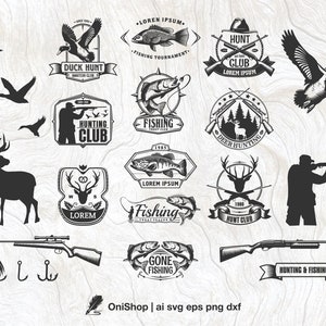 Caça svg pesca svg | rótulos de vetores cliparts | Disponível para corte a laser, para Cricut ou glowforge | svg eps ai dxf