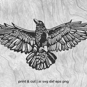 Raven Svg, crow Svg, flying raven Svg, Raven Clipart, crow Cricut,  Raven Cut file,  Raven Shirt, bird  png eps dxf ai